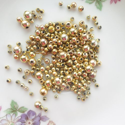 Perle ronde dorée, lot destockge, perle mixte, en vrac, apprêts en solde, soupe,