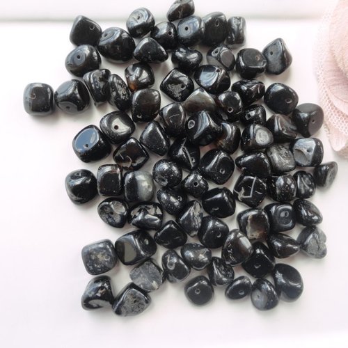 Agate noire natuelle, perle nugget, pierre roulée, bijoux, collier, bracelet , diy,x10