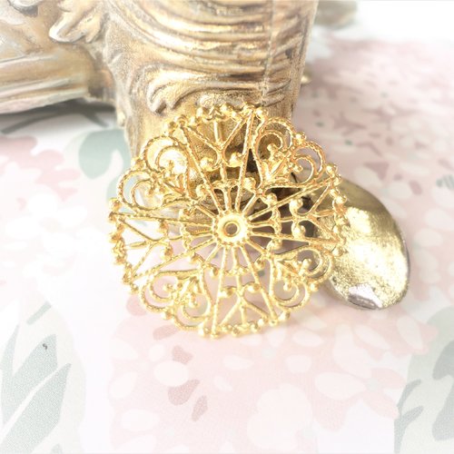Connecteur rond filigrane, perle fleur métal, laiton doré, estampe bijoux, diy, collier, , bracelet, matériels,