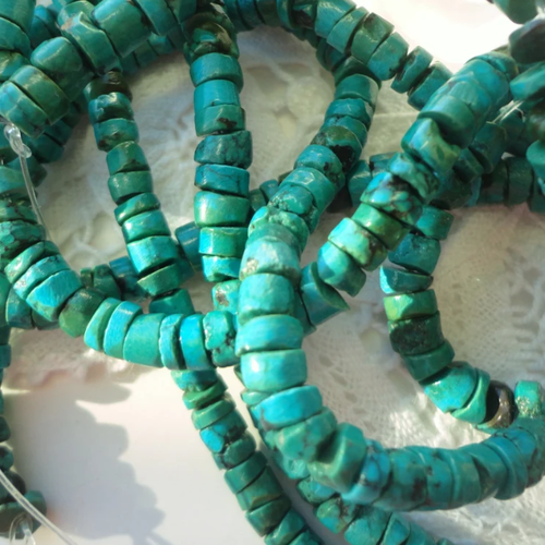 Perle turquoise heishi, turquoise hubei, perle rondelle, pierre heishi, ronde  6mm, bijoux, surfer,