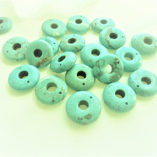 Perle rondelle bleu turquoise, pendentif rond roue pierre, pendentif pierre howlite, perle donut turquoise, anneau, bijoux,