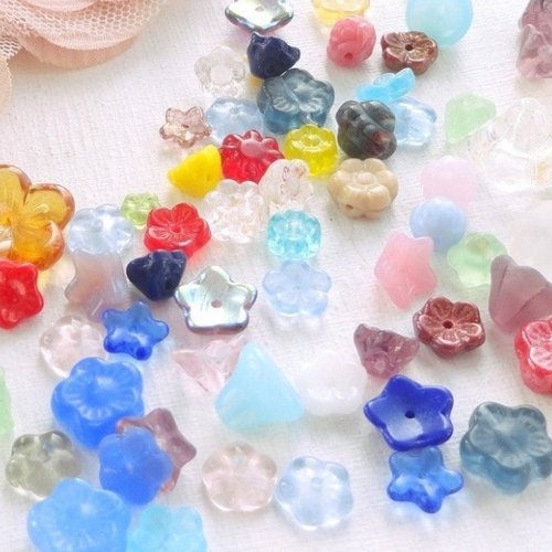 Perle verre fleur tchèque, perle en verre de boheme, x20, bijoux florale, lot, mixte, couleur, forme