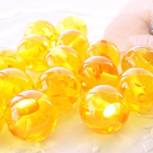 Perle ronde xxl, perle résine transparente, jaune ambré, x10, résine inclusion,