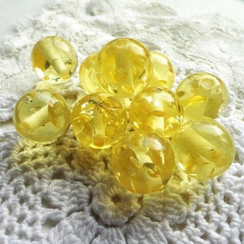 Perle érsine or , inclusion, perle xxl, x10, bijoux en résine, jaune paille,
