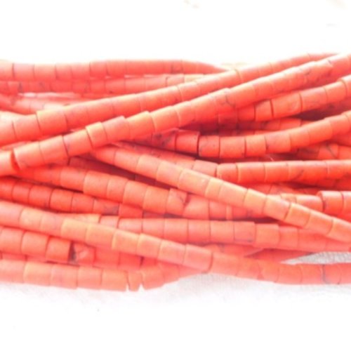 Perle rouge corail, pierre afghane, rondelle heishi, 2.5 mm, perle tiny,  un brin , x130, palet, plate,