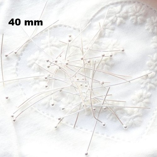 Tige argent, clou argent, tête boule, 40 mm,x40 , laiton  argenté,  apprêts, bijoux,