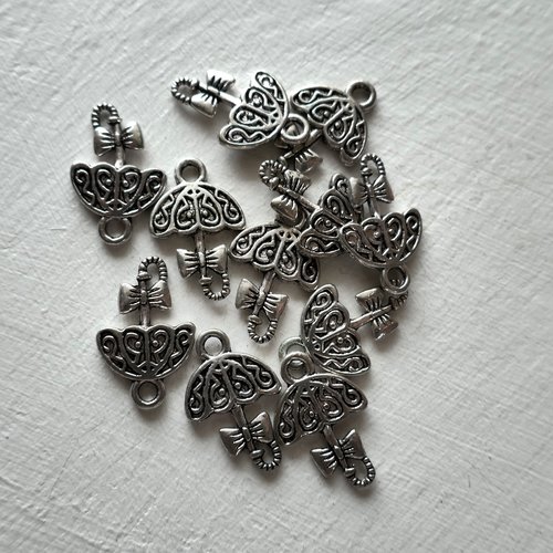 10 breloques argentées parapluie, perle métal intermédiaire , création bijoux, diy