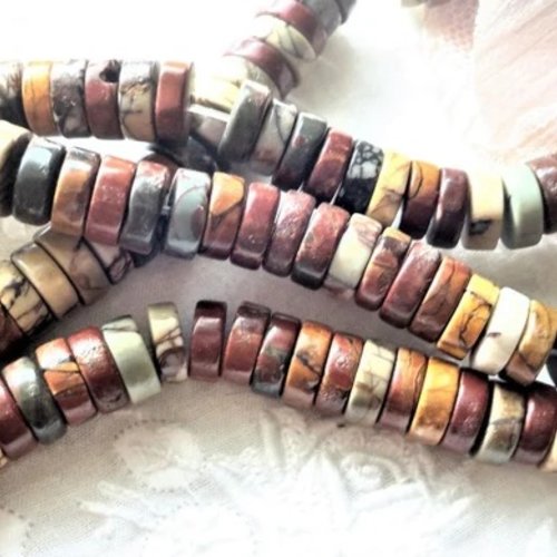 Perle eishi pierre picasso, perle rondelle, 10 cm, jaspe picasso paysage, pierre naturelle