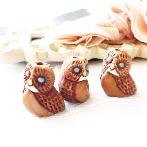 Perle céramique, perle porcelaine, céramique du pérou, peruvian beads, hiboux
