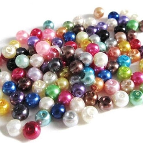 Lot perle résine nacrée, couleur mixte, perle ronde, 8 mm, trou 2 mm