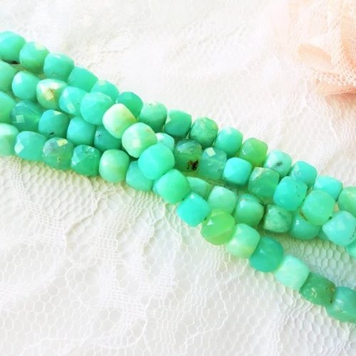 Perles en jade, chrysoprase australie, jade australien, perle, pierre, facette, cube,
