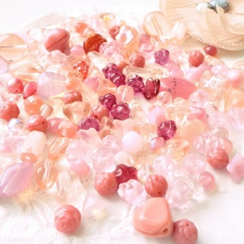 Perle verre tchèque, rose poudrée, rose vif, lot, mixte, perle, déstockage,