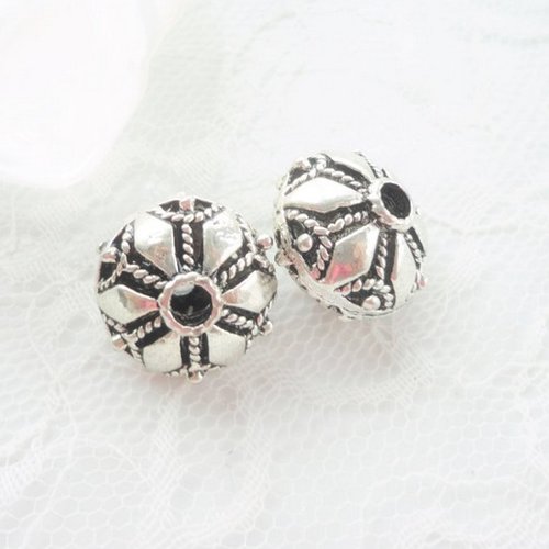 Perle tibétaine argentée, perle métal travaillé, bijoux tibétain, bijoux ethniqie, apprêts argents, x1