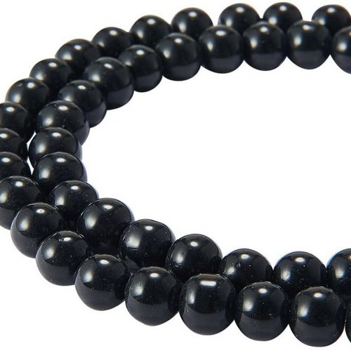 Perle verre noire, perle ronde, 5 mm, verre, opaque, noir, 50