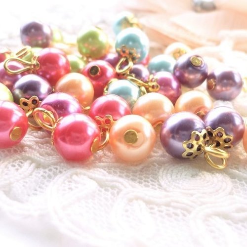 Perle ronde verre nacré, perle ronde  8 mm,couleur pastel, verre, nacre, breloque; mini charme