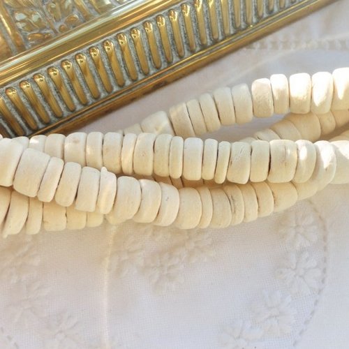 Perle noix de coco, perle rondelle, végétale, naturelle, beads, 8 mm, une enfilade
