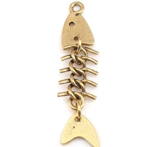 Breloque argent, breloque poisson, arr^te de poisson, os, apprêts, bijoux, doré