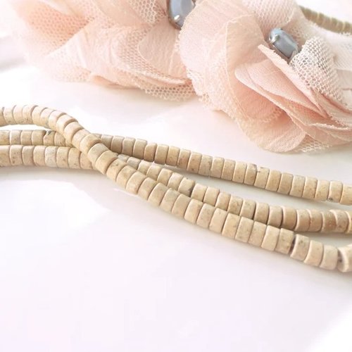 Perle heishi pierre 4 mm, perle  rondelle 4 mm, corail naturel, pierre fossile, bijoux, surfer, création, kit