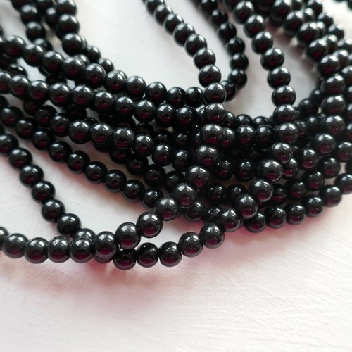Perle verre noire,x46, verre opaque, création bijoux, 1 brin, déstockage, ronde, 6 mm
