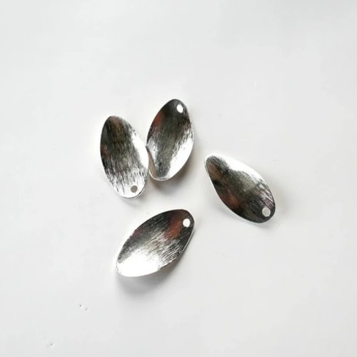 Breloque métal ovale, plaqué argent 925, x4, apprêts, bijoux, loisirs créatif apprêts, bijoux