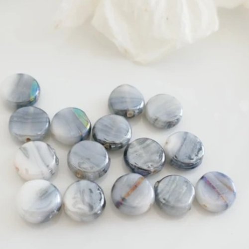 Perle de verre rondelle, perle palet verre nacré, x15, ronde plate 9 mm,bijoux diy