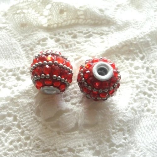Perle rouge et argent, perle de strass,  tibet,  indonésienne