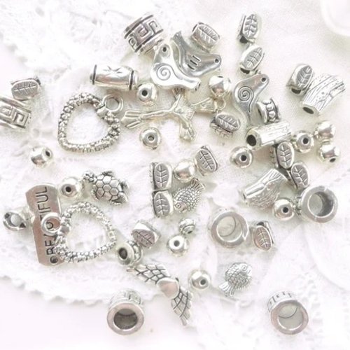 Grand lot de breloque argent, charm argent, coupelle à perle, perle passant, intercalaire, lien