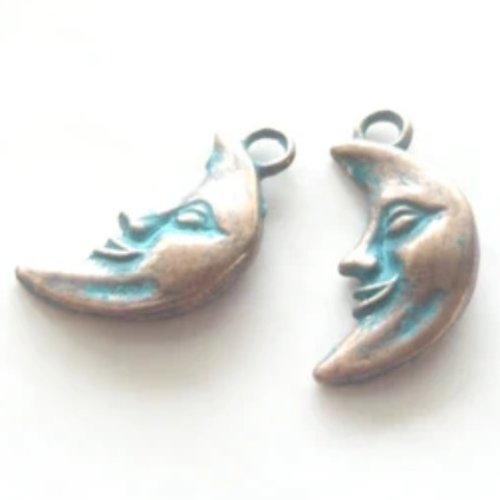 Breloque lune métal cuivre oxydé, x2, charm braeclet,