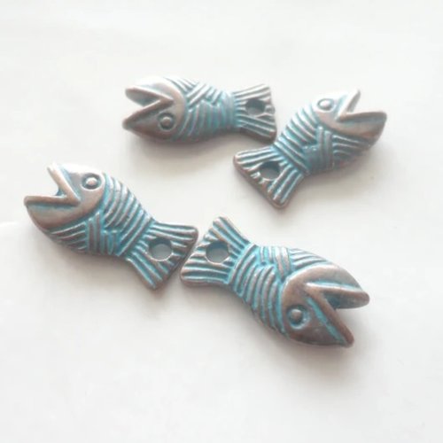 Poisson métal cuivre oxydé, x4, charme de la mer, bijoux ethnique,