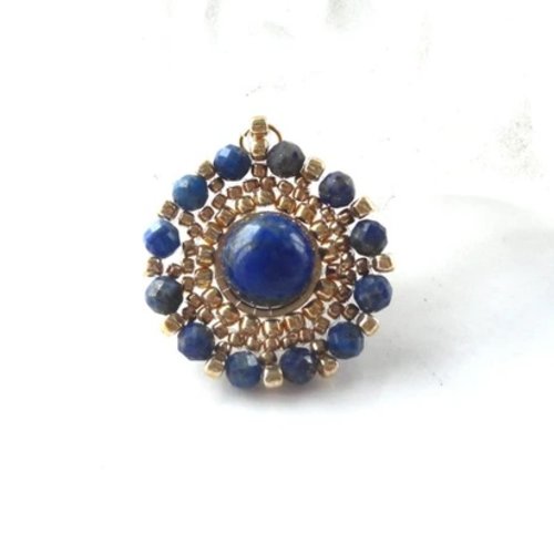 Pendentif perle miyuki brodée pierre lapis lazuli, bijoux baroque, fait main, bijoux créateur
