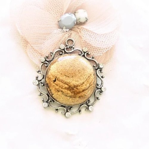 Pendentif rond, pierre jaspe naturel, pendentif ethnique, boho,
