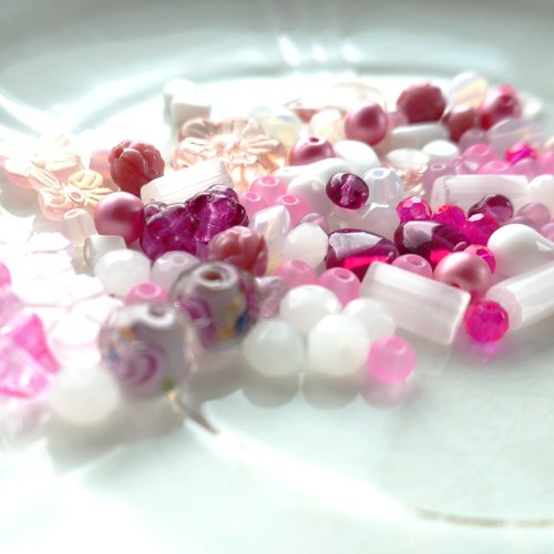Perle verre tchèque, rose poudrée, rose lot, mixte, perle, déstockage,