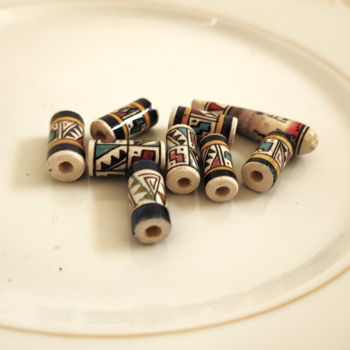 Lot perle cylindre, céramique péruvienne, fait main, ancienne porcelaine, terre, artisanale