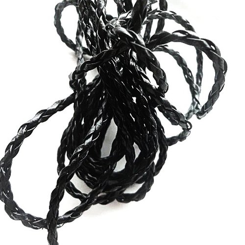 Cordon cuir noir, cuir tressé, cordon bijoux, perles, apprêts, fournitures, créatives