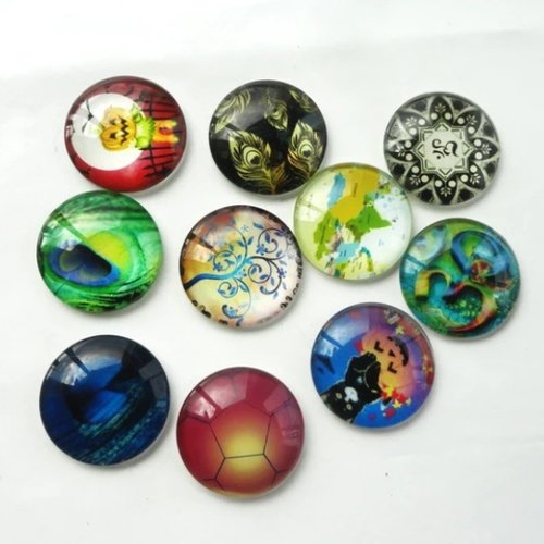Lot de cabochons en verre ronds 25 mm – imprimés divers pour bijoux – sertis ronds perle rare, fait main, création, bijoux, originaux,