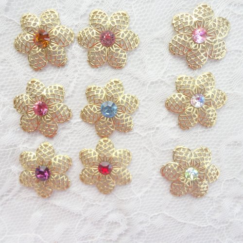 Connecteur fleur cristal swaroski, pièce unique, hand made, pednentif fleur, filigrane doré, bijoux, romantique