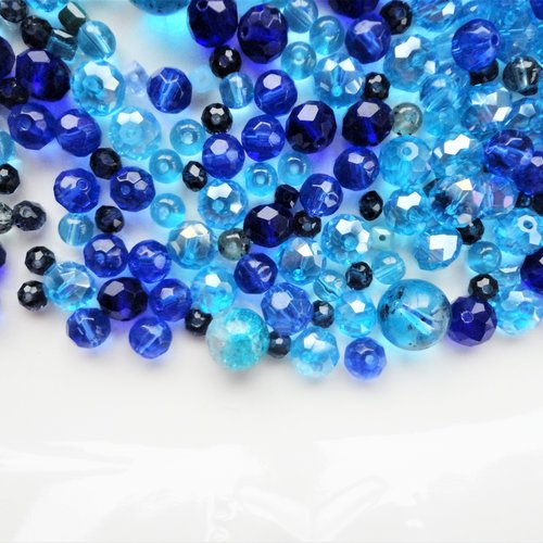 Perle verre bleu, x50, perles facettes, bleu outremer, azur turquoise, lot, destockage, petit prix
