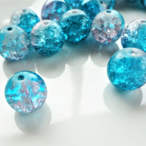Perle de verre craquelé, x 10, perle ronde, bijoux fantaisie, verre transparent, 10 mm,