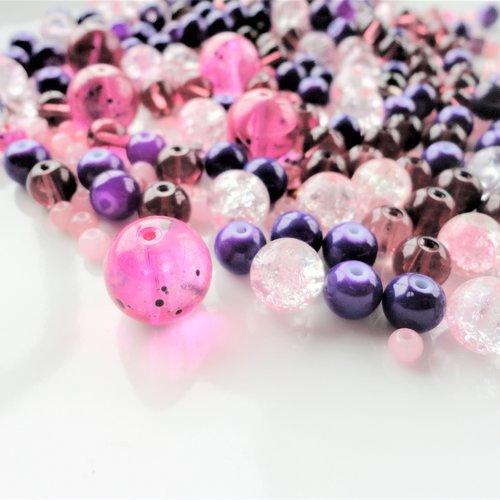 Perle de verre rose lot vrac,x100,  perle mixte, bijoux, femme, fantaisie, création,