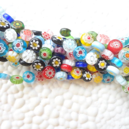 Perle verre de murano, mille fiori, perle plate, palet ronde, x 20, bijoux diy, bijoux colorés, 8mm,