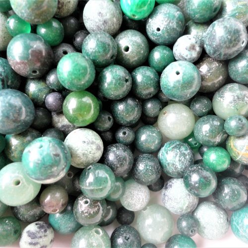 Pierre naturelle verte, agate verte, jaspe, jade, ronde 8mm ronde 12 mm, lot mixte perles, mélange de perle pierre