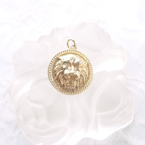 Pendentif collier lion, plaqué or  18 kc, médaillon lion, cadeau, bijoux,