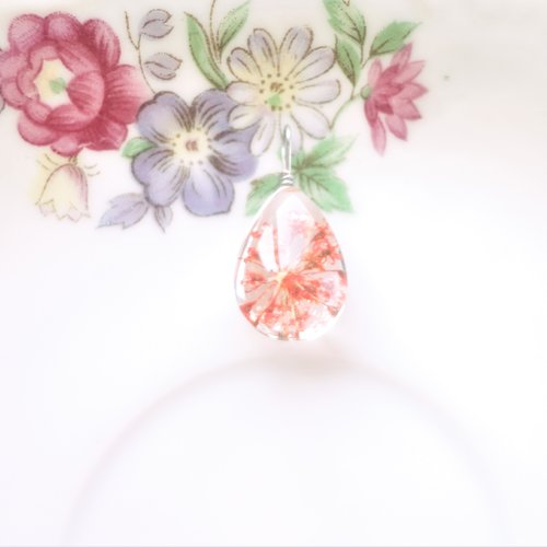 Pendentif verre inclusion fleur séchée, pendentif ovale charme en verre, bijoux création, matériel, apprêts, perles,