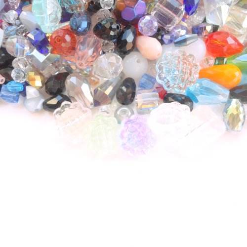 Perle de verre lot mixte, 40 grammes de perle, facette, ronde, goutte, cube, pour bijoux, bracelet, collier,