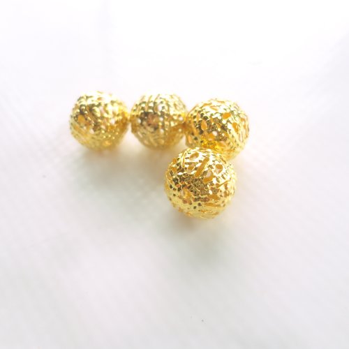 Perle laiton ajouré, perle ronde doré, 10 mm, bracelet, collier,