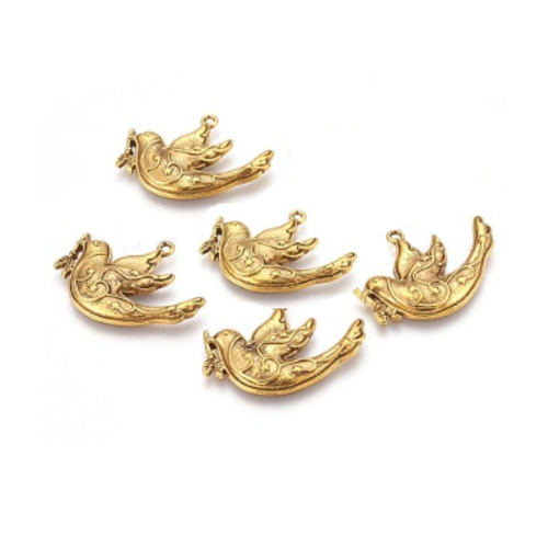 Breloque oiseau dorée, perle métal gravé, perle oiseau, colombe de la paix; x 10, création bijoux, apprêts or, diy