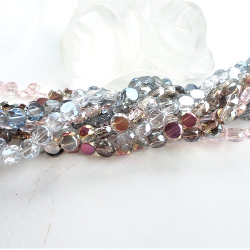 Perle de verre rondelle, bords facette, palet, plate, bijoux diy, soupe de perle, lot, mixte, x40