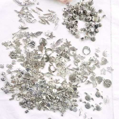 Grand lot breloque argent, coupelle perle, charm bijoux, breloques, apprêts, connecteurs