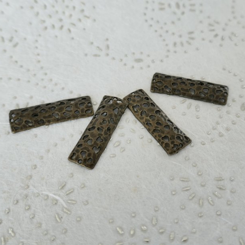 Connecteur bijoux bronze, forme rectangle, métal ajouré, x4, anciens, perle, métal, 35 mm
