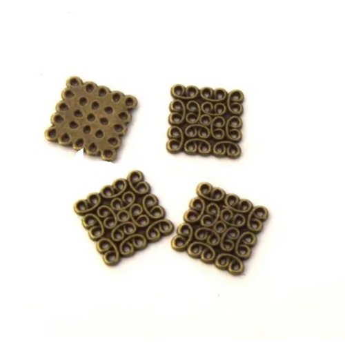 Perle métal bronze carré, 15 mm, intercalaire pour bijoux, perle lien, diy
